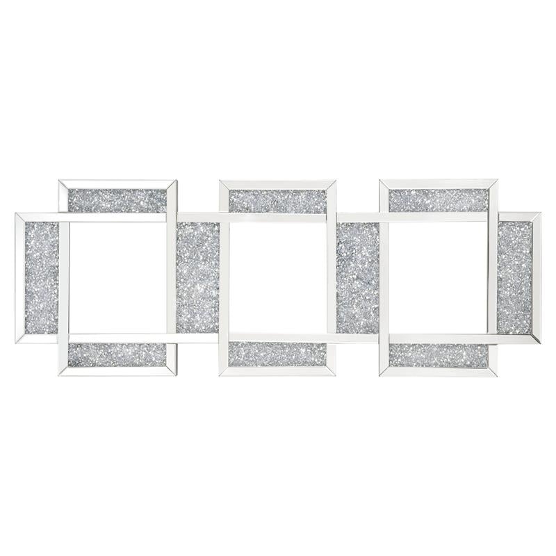 ACME Noralie Wooden Three-Panel Wall Decor Mirror in Mirrored and Faux Diamonds