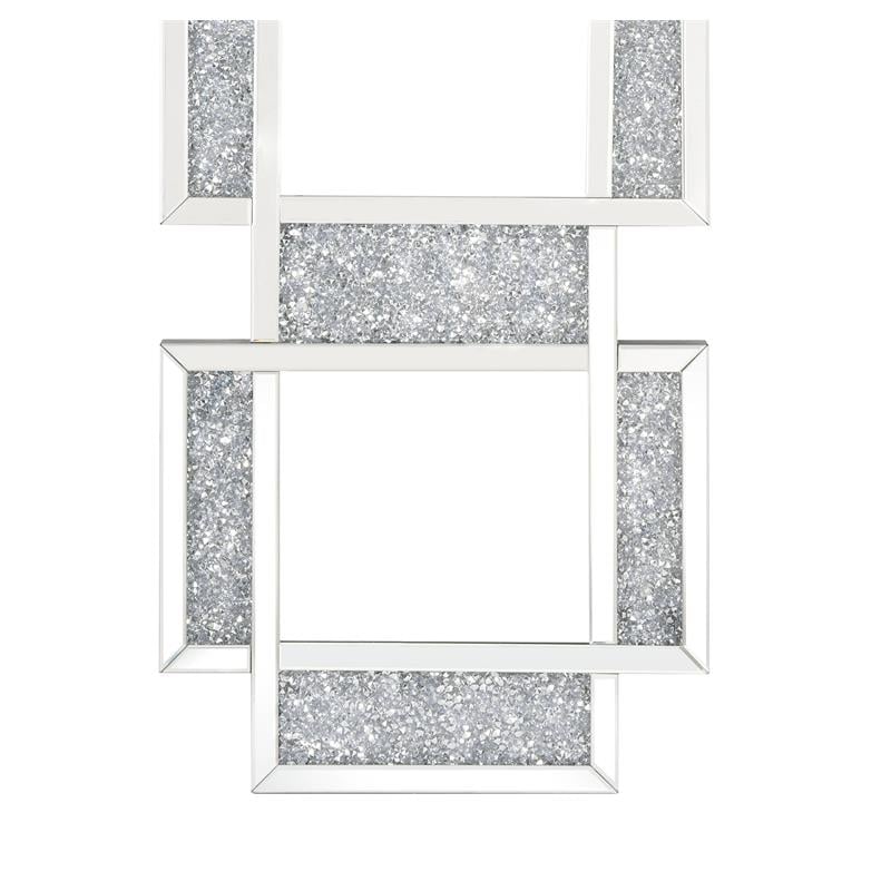 ACME Noralie Wooden Three-Panel Wall Decor Mirror in Mirrored and Faux Diamonds