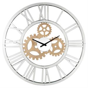 acme dominic round wall clock with open back metal frame in mirrored