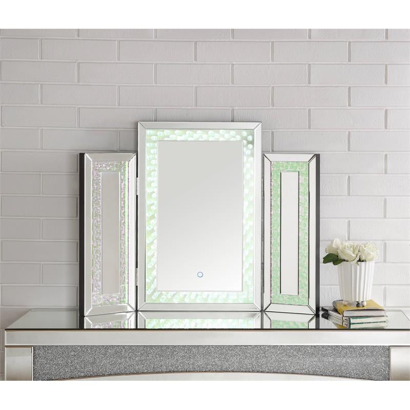 ACME Nysa Wooden Accent Decor Mirror in Mirrored and Faux Crystals