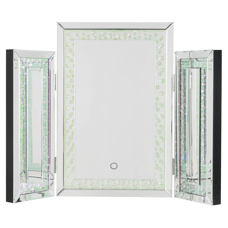 ACME Nysa Wooden Accent Decor Mirror in Mirrored and Faux Crystals