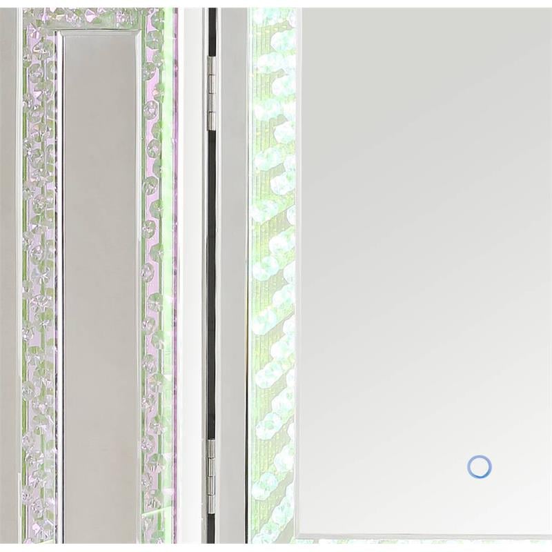 ACME Nysa Wooden Accent Decor Mirror in Mirrored and Faux Crystals