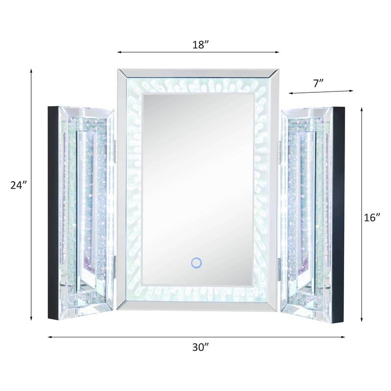 ACME Nysa Wooden Accent Decor Mirror in Mirrored and Faux Crystals