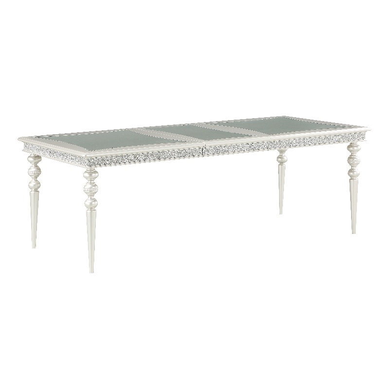 Acme Maverick Rectangular Wooden Dining Table with Leaf in Platinum White