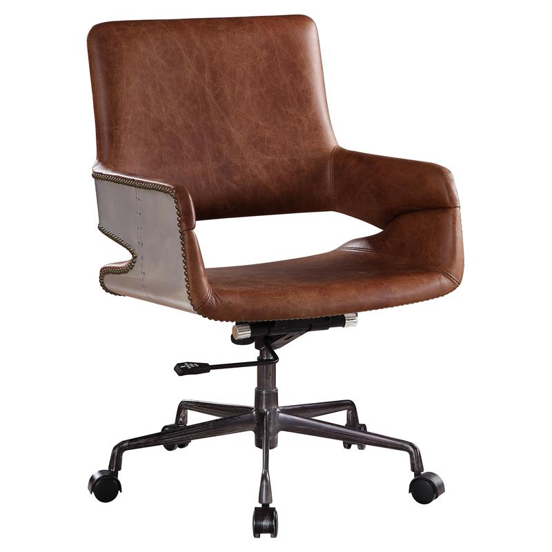 ACME Kamau Leather Upholstered Swivel Office Chair in Vintage Cocoa