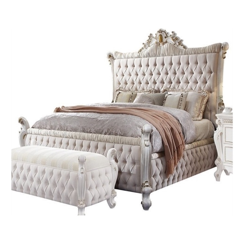 Acme Picardy Tufted Fabric Eastern King Panel Bed in Antique Pearl