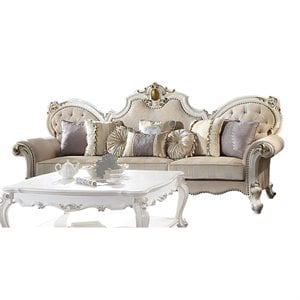 ACME Picardy Fabric Tufted Oversized Sofa with 8 Pillows in Antique Pearl