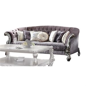 Acme Versailles Sofa w/7 Pillows in Velvet & Antique Platinum