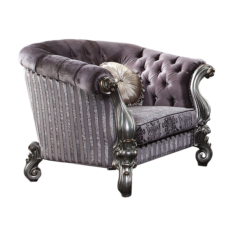 Acme Versailles Sloped Arm Tufted Chair in Velvet and Antique Platinum
