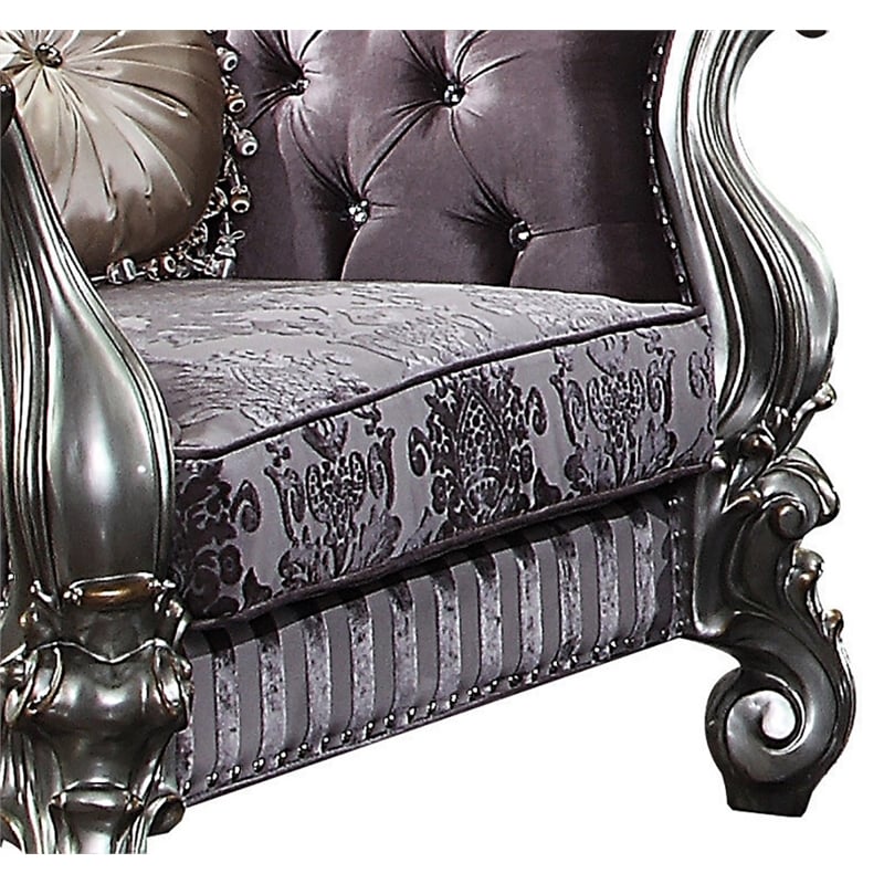Acme Versailles Sloped Arm Tufted Chair in Velvet and Antique Platinum
