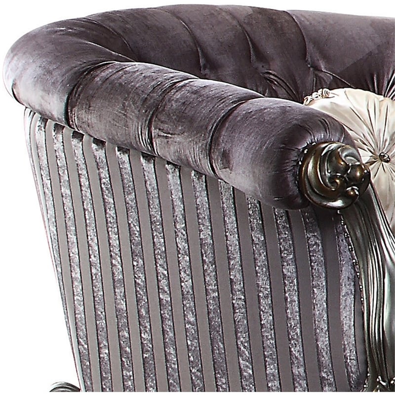 Acme Versailles Sloped Arm Tufted Chair in Velvet and Antique Platinum