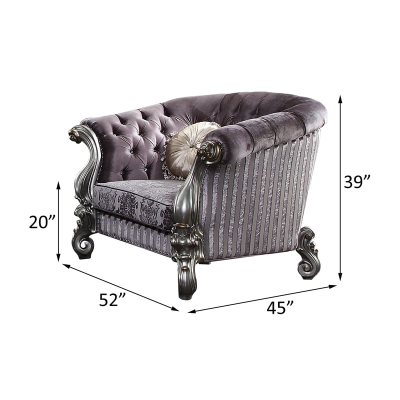 Acme Versailles Sloped Arm Tufted Chair in Velvet and Antique Platinum