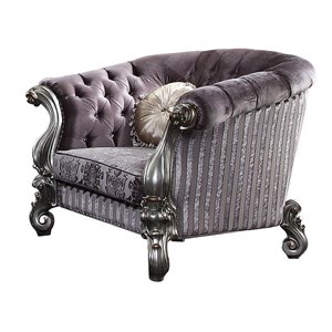 Acme Versailles Sloped Arm Tufted Chair in Velvet and Antique Platinum