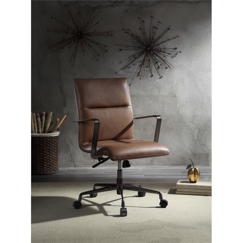 ACME Indra Leather Upholstered Swivel Office Chair in Vintage Chocolate