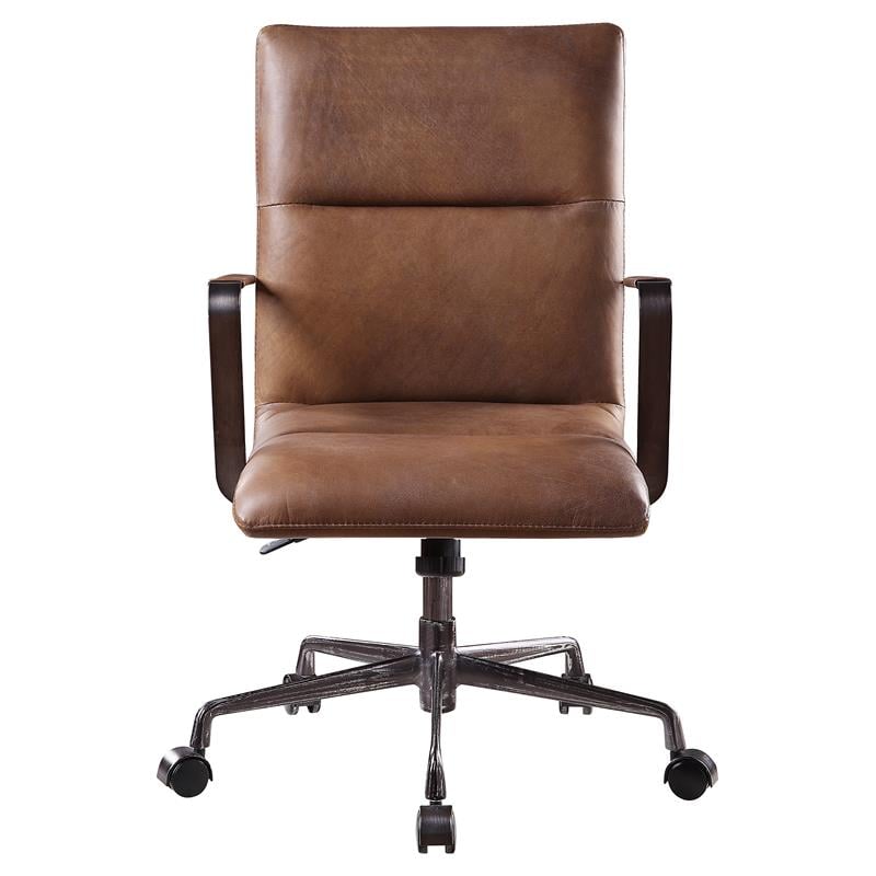 ACME Indra Leather Upholstered Swivel Office Chair in Vintage Chocolate