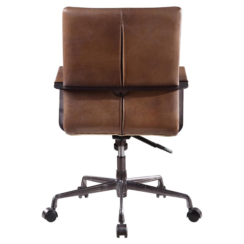ACME Indra Leather Upholstered Swivel Office Chair in Vintage Chocolate