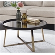 ACME Hepton Round Mirrored Top Coffee Table in Walnut and Mirrored