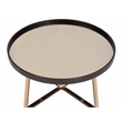 ACME Hepton Round Mirrored Top Coffee Table in Walnut and Mirrored
