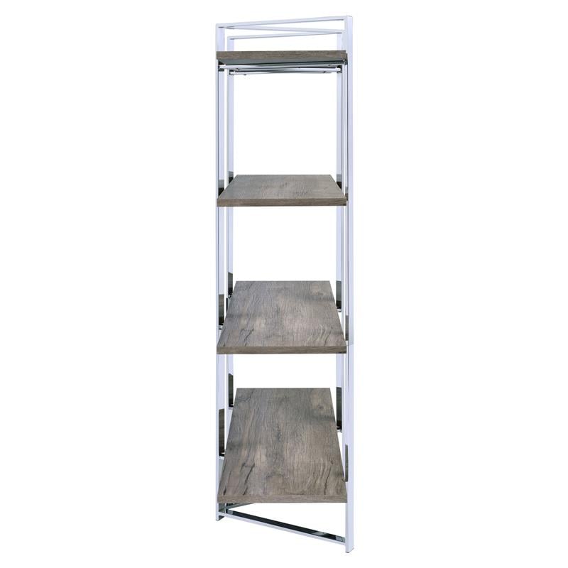 ACME Libby 4 Fixed Wooden Shelves Rectangular Bookshelf in Chrome Metal