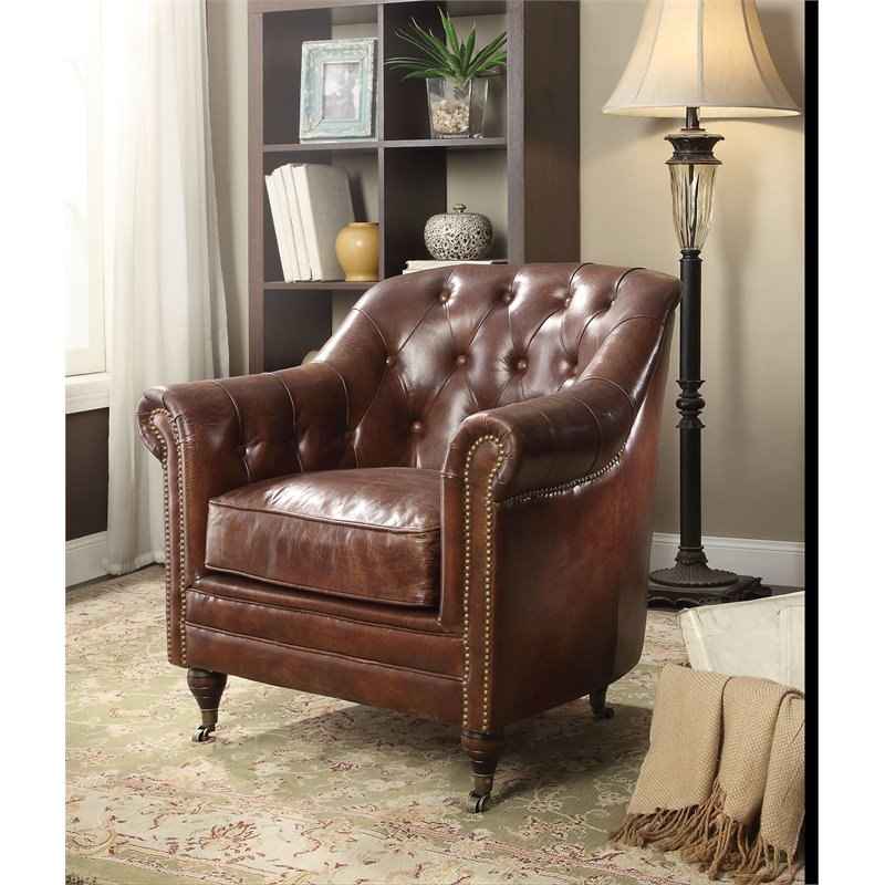 ACME Aberdeen Chair in Vintage Dark Brown Top Grain Leather