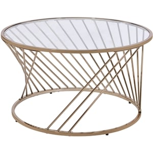 ACME Bluelipe Round Glass Top Coffee Table in Gold and Champagne