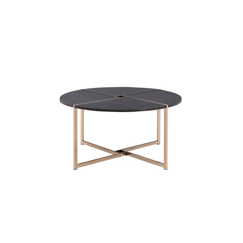 ACME Bromia Round Wooden Coffee Table in Black and Champagne