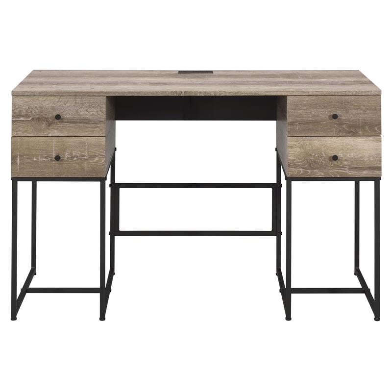 ACME Desirre Wooden Top 4-Drawer Writing Desk in Rustic Oak and Black