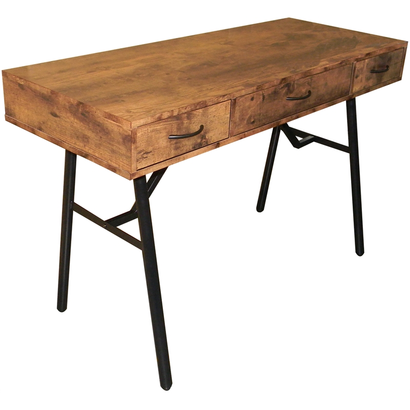 ACME Jalia Wooden Rectangular 3-Drawer Writing Desk in Rustic Oak and Black