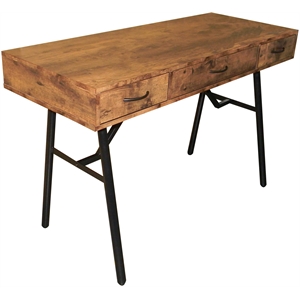 ACME Jalia Wooden Rectangular 3-Drawer Writing Desk in Rustic Oak and Black