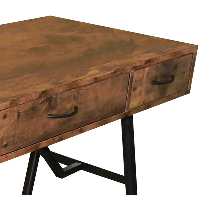 ACME Jalia Wooden Rectangular 3-Drawer Writing Desk in Rustic Oak and Black