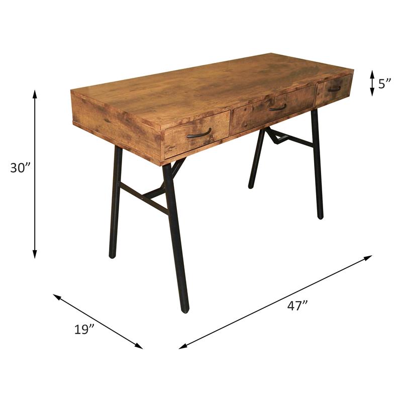 ACME Jalia Wooden Rectangular 3-Drawer Writing Desk in Rustic Oak and Black