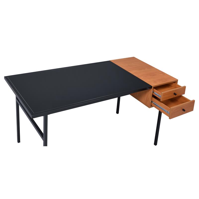 ACME Oaken Wooden 2-Drawer Writing Desk with Metal Legs in Honey Oak and Black