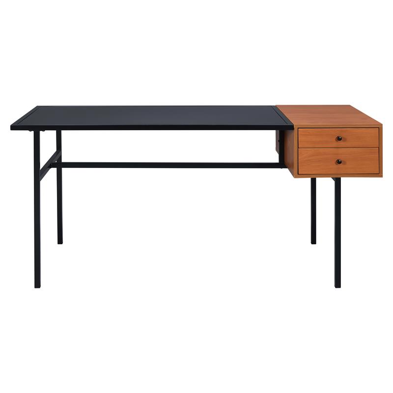 ACME Oaken Wooden 2-Drawer Writing Desk with Metal Legs in Honey Oak and Black