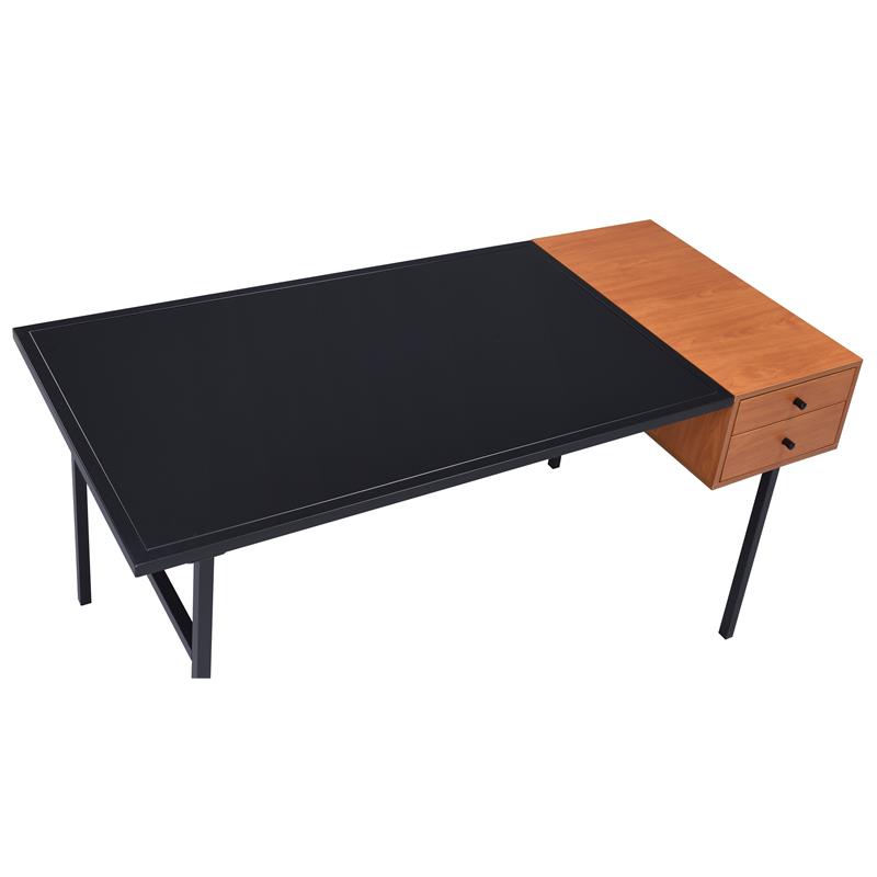 ACME Oaken Wooden 2-Drawer Writing Desk with Metal Legs in Honey Oak and Black