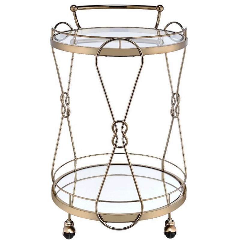ACME Zekera Metal Frame/Glass Serving Bar Cart in Clear and Champagne