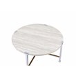 ACME Brecon Round Wooden Top Coffee Table in White Oak and Chrome