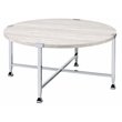 ACME Brecon Round Wooden Top Coffee Table in White Oak and Chrome
