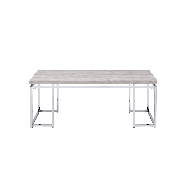 ACME Chafik Rectangular Wooden Coffee Table in Natural Oak and Chrome