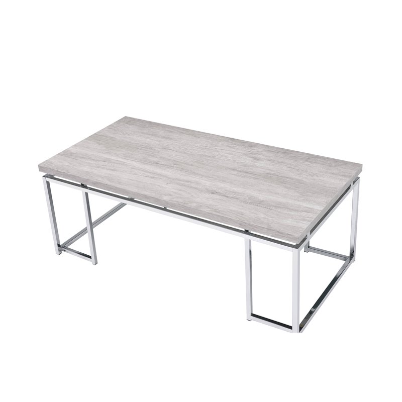 ACME Chafik Rectangular Wooden Coffee Table in Natural Oak and Chrome