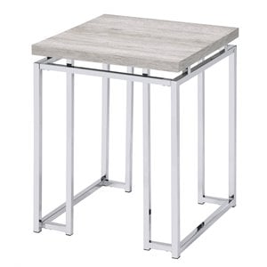 ACME Chafik Square Wooden Top End Table in Natural Oak and Chrome