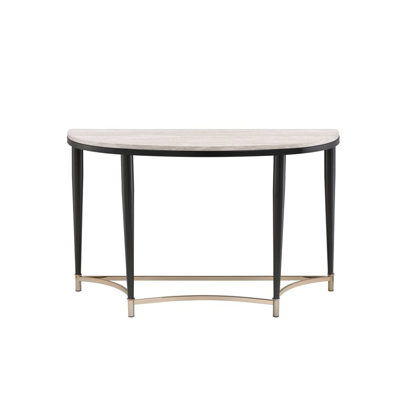 ACME Ayser Half Moon Wooden Top Sofa Table in White Washed and Black