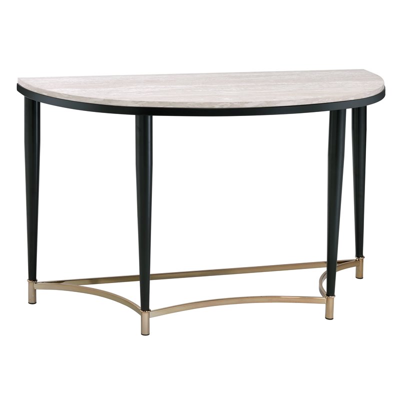 ACME Ayser Half Moon Wooden Top Sofa Table in White Washed and Black