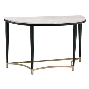 ACME Ayser Half Moon Wooden Top Sofa Table in White Washed and Black