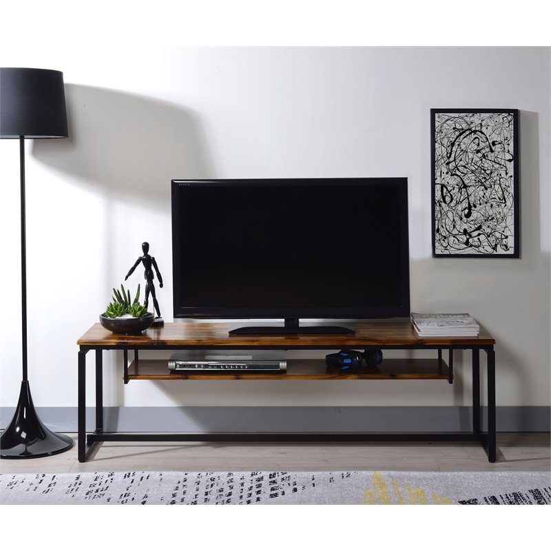 ACME Kersey Wooden Top TV Stand with 1 Shelf in Oak and Black