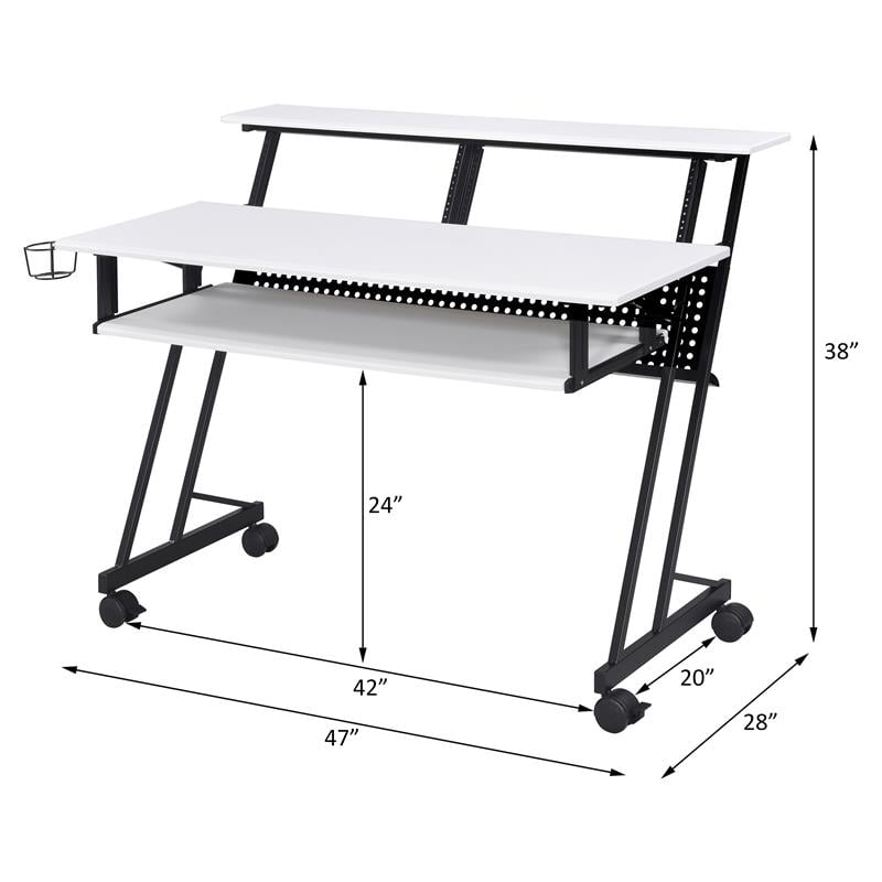 ACME Suitor Wooden Top Music Recording Studio Desk in White and Black