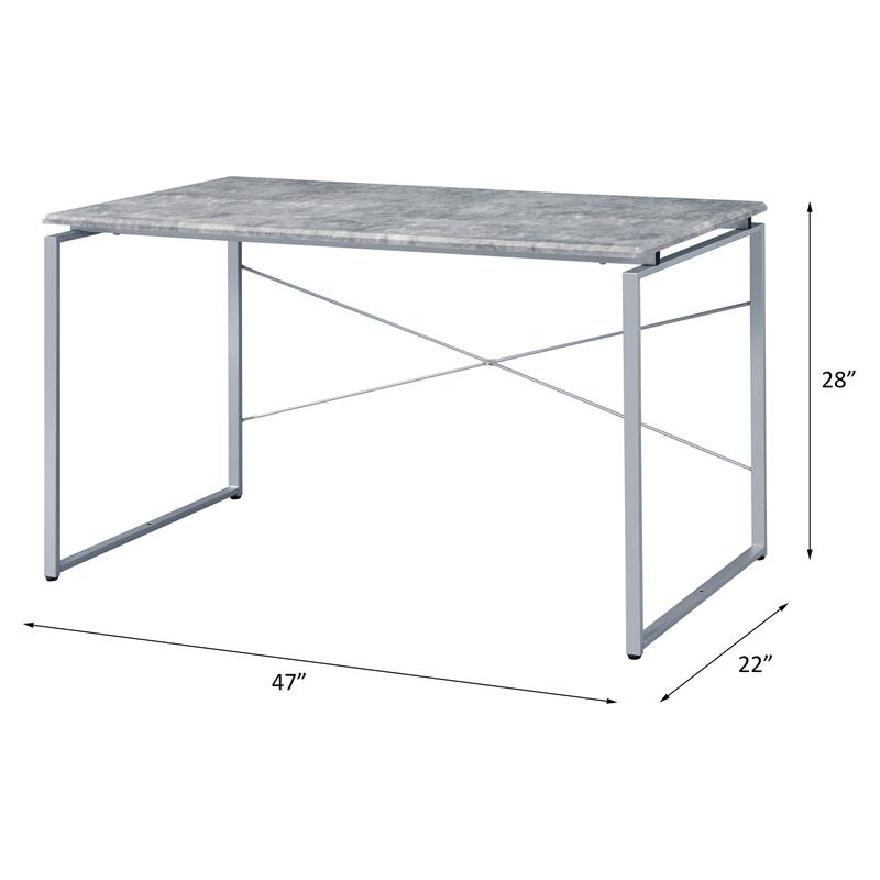ACME Jurgen Wooden Rectangle Top Writing Desk in Faux Concrete and Silver