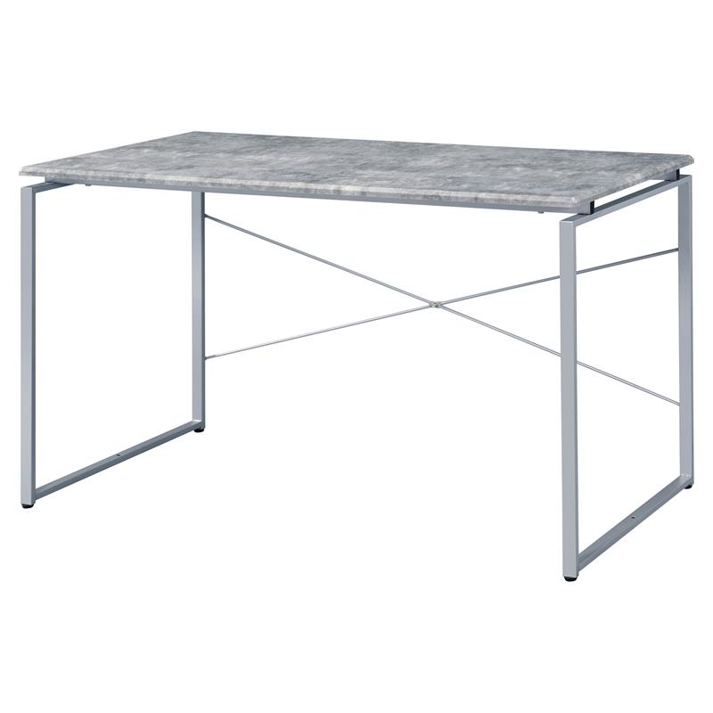 ACME Jurgen Wooden Rectangle Top Writing Desk in Faux Concrete and Silver