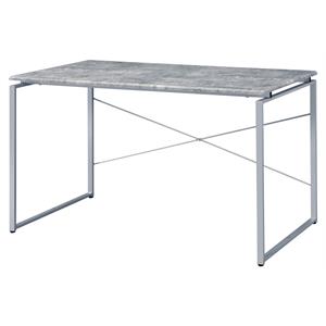 acme jurgen wooden rectangle top writing desk in faux concrete and silver