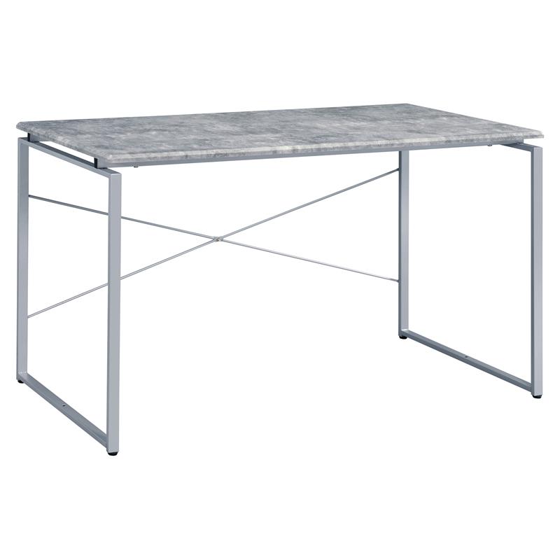 ACME Jurgen Wooden Rectangle Top Writing Desk in Faux Concrete and Silver