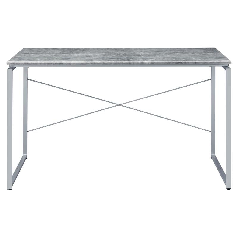 ACME Jurgen Wooden Rectangle Top Writing Desk in Faux Concrete and Silver